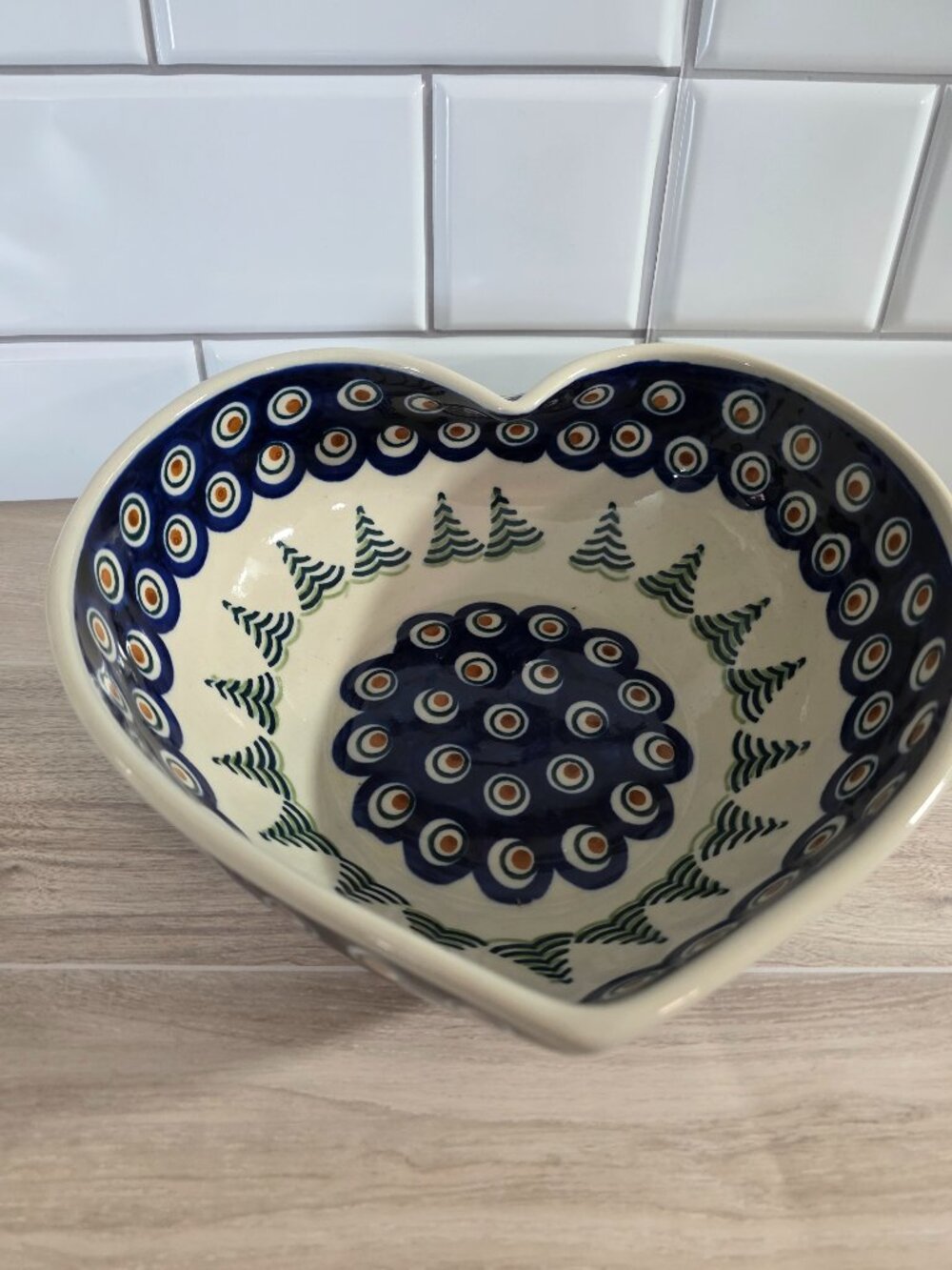 Original Polish Pottery 8"  Heart-Shaped Bowl Hand Made in Poland #200